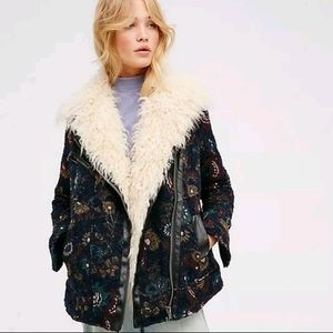 Free people paisley Jaquard faux fur wool jacket